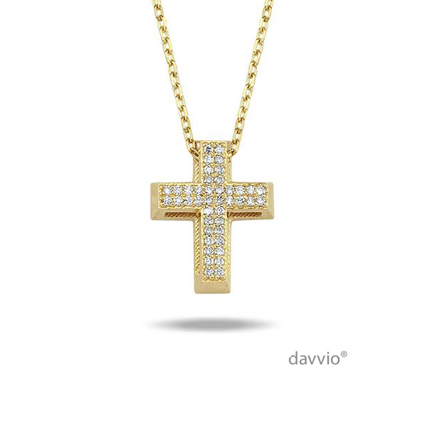 0.08 Karat Pırlanta Sarı Altın Haç(Cross) Kolye