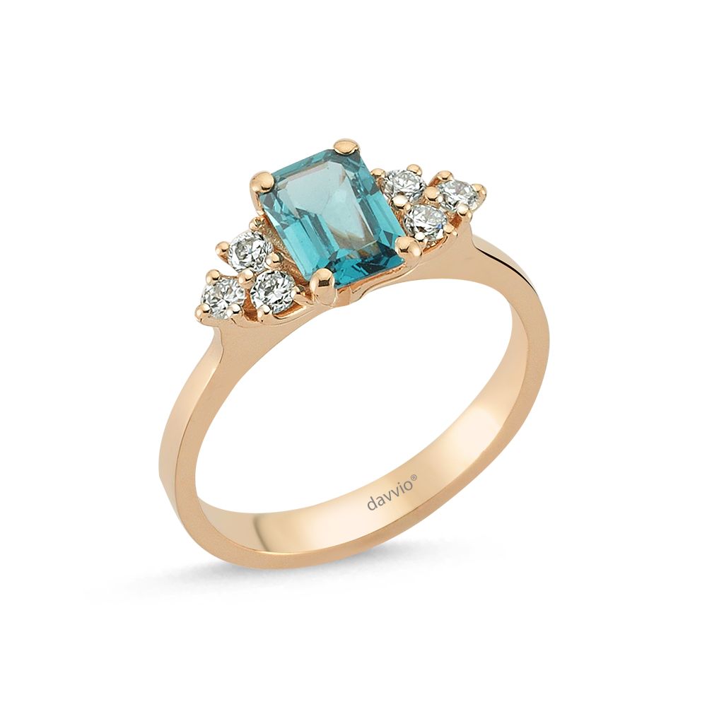 1.36 Karat Pırlanta ve Blue Topaz Taşlı Altın Yüzük