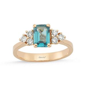 1.36 Karat Pırlanta ve Blue Topaz Taşlı Altın Yüzük