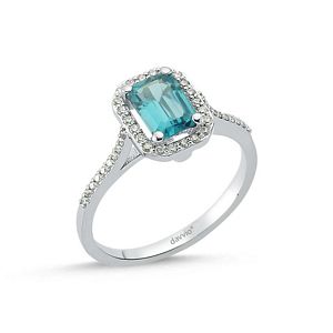 1.06 Karat Pırlanta ve Blue Topaz Taşlı Altın Yüzük